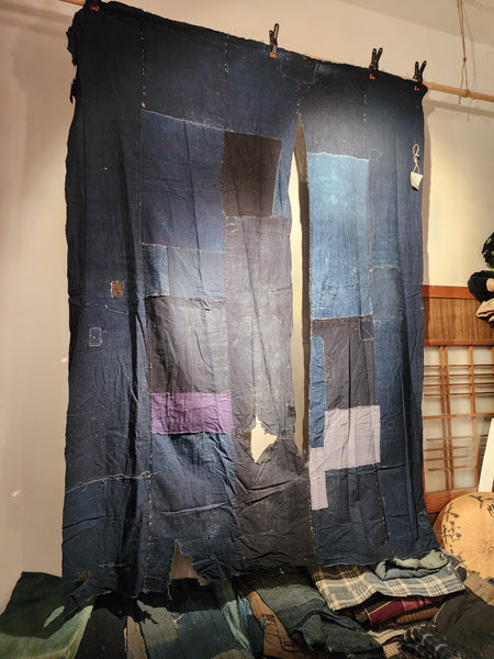Vintage Japanese Boro Indigo Patchwork Fabric Wall Art 199 x 148cm