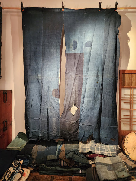 Vintage Japanese Boro Indigo Patchwork Fabric Wall Art 199 x 148cm