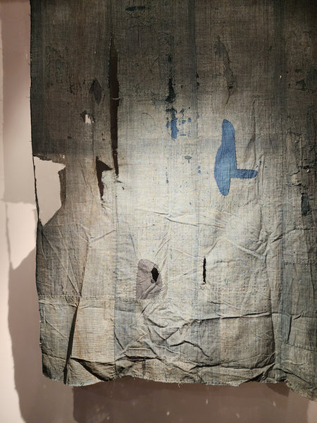 Early 1900s Vintage Indigo Japanese Boro Zanshi Sashiko Patchwork Fabric Wall Decor 160 x 109cm