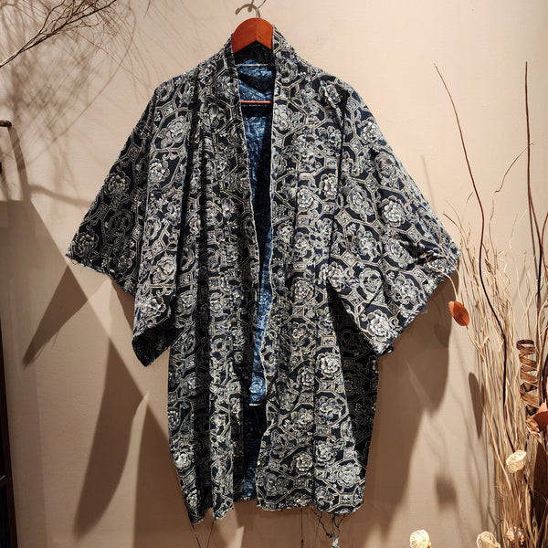Vintage Indigo Boro Kimono, Katazome Yogi Nightwear
