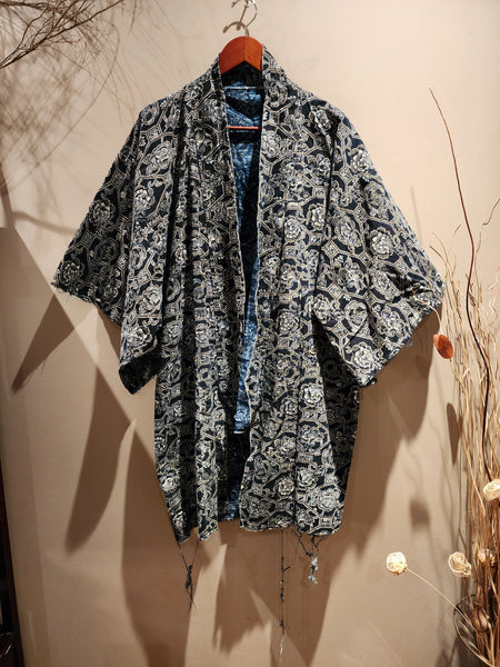 Vintage Indigo Boro Kimono, Katazome Yogi Nightwear