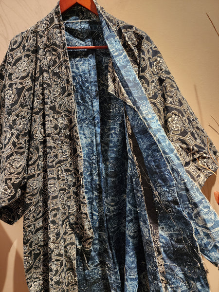 Vintage Indigo Boro Kimono, Katazome Yogi Nightwear