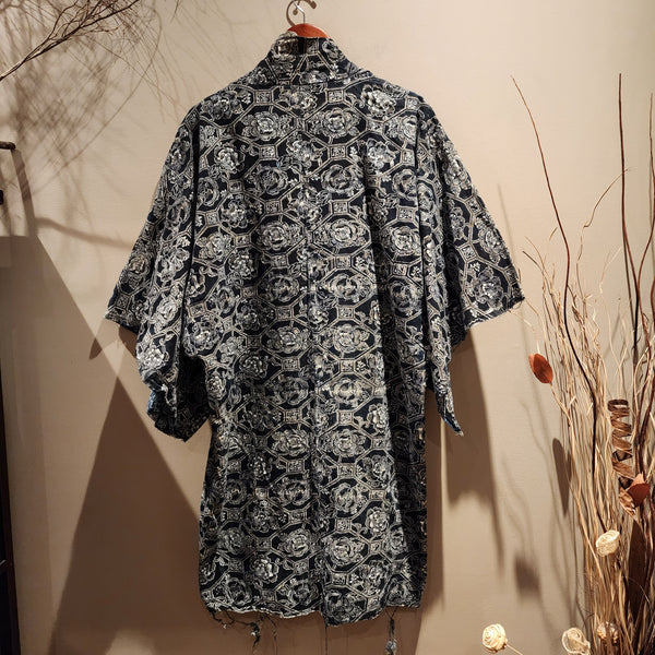 Vintage Indigo Boro Kimono, Katazome Yogi Nightwear