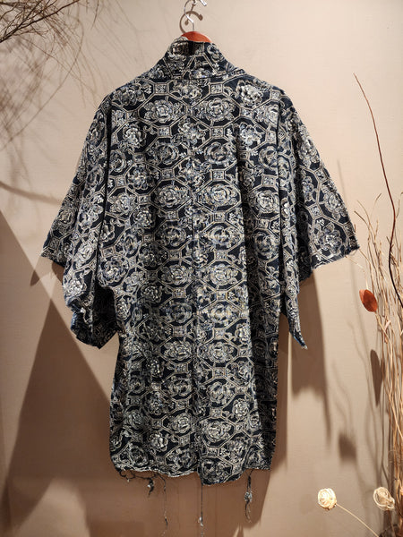 Vintage Indigo Boro Kimono, Katazome Yogi Nightwear