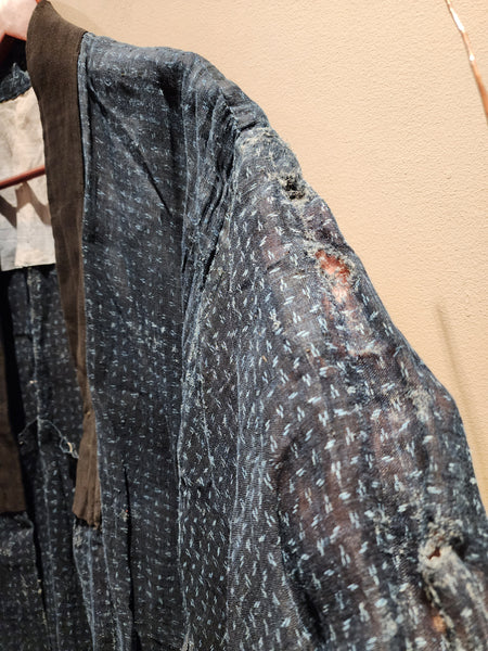 Vintage Indigo Boro Noragi, Kasuri Hemp Peasant's Coat