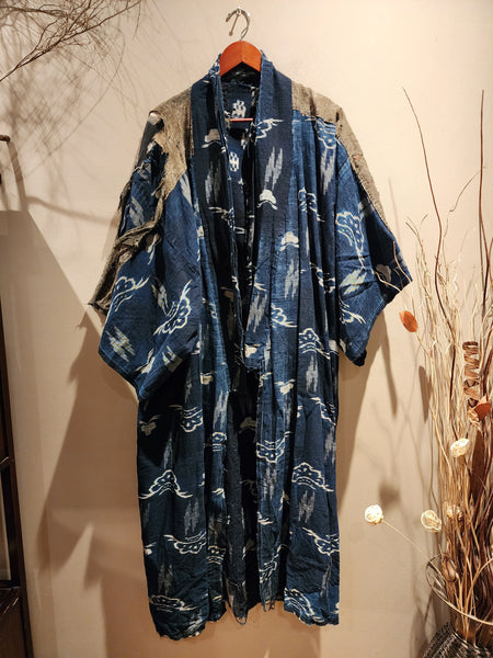 Vintage Indigo Boro Yogi, Kasuri Peasant's Nightwear