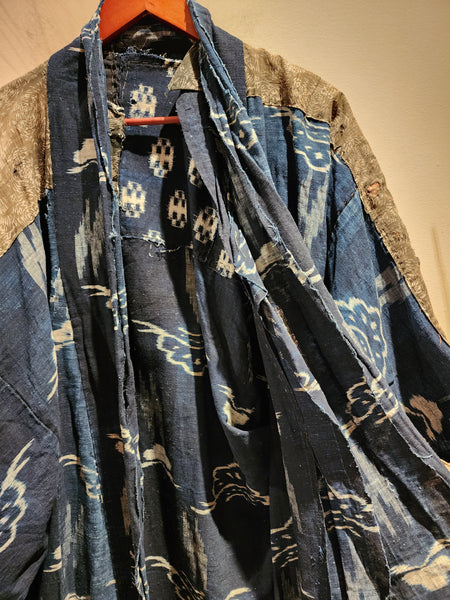 Vintage Indigo Boro Yogi, Kasuri Peasant's Nightwear