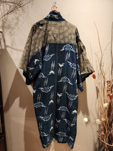 Vintage Indigo Boro Yogi, Kasuri Peasant's Nightwear