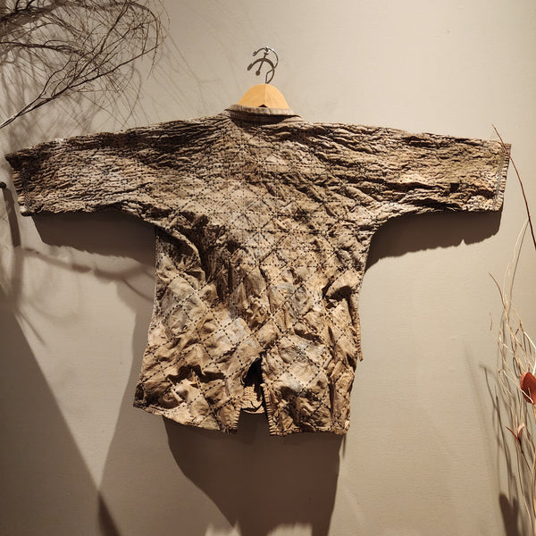 Vintage Kendo Swordsman Jacket, Sashiko Boro Rustic Coffee Dyed size XS