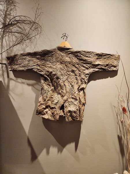 Vintage Kendo Swordsman Jacket, Sashiko Boro Rustic Coffee Dyed size XS