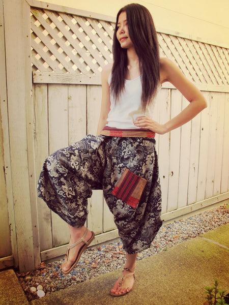 Ronin Waves (BLACK) Waist Tied Samurai Pants