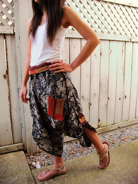 Ronin Waves (BLACK) Waist Tied Samurai Pants