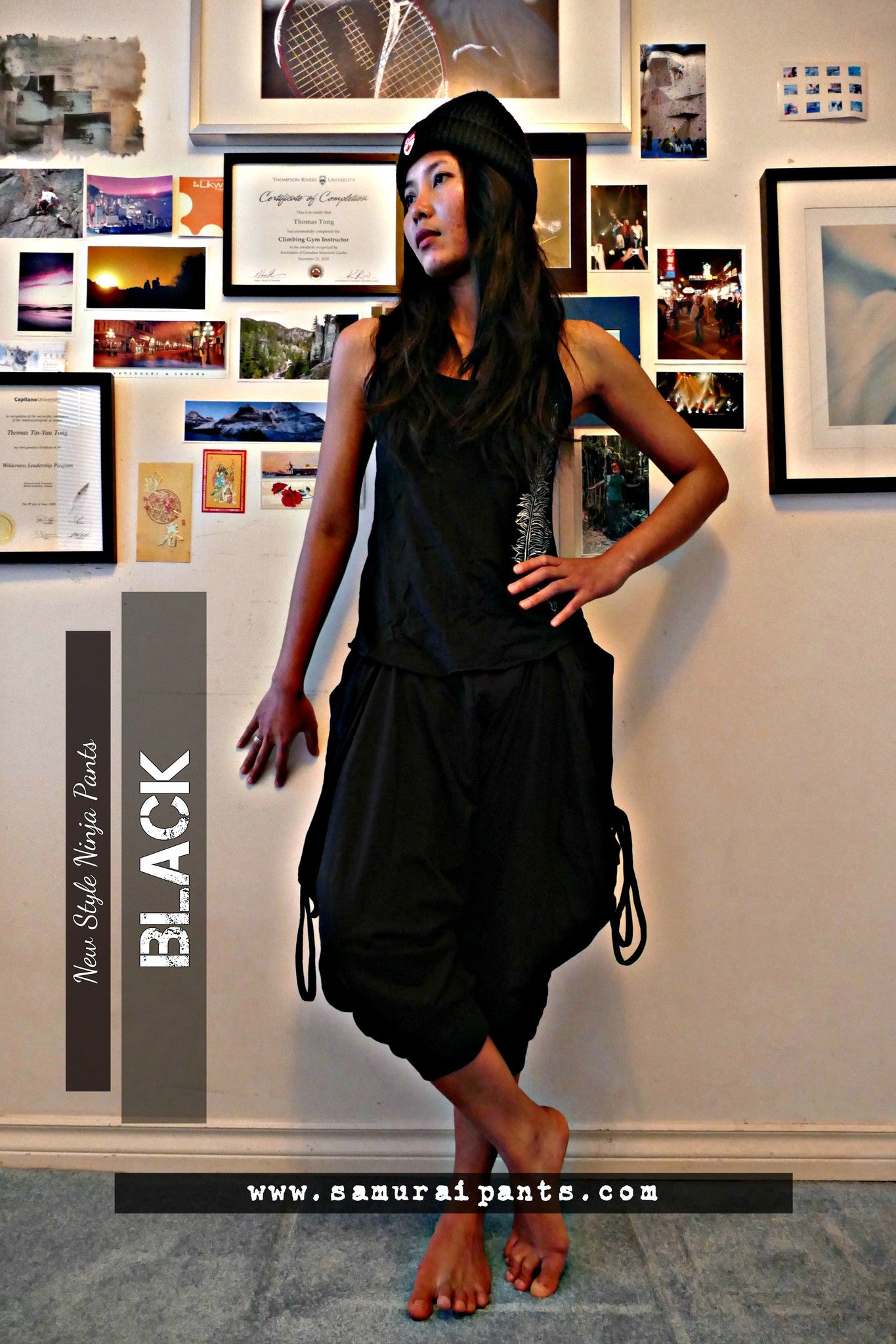 3/4 Style Black Ninja Pants - #068
