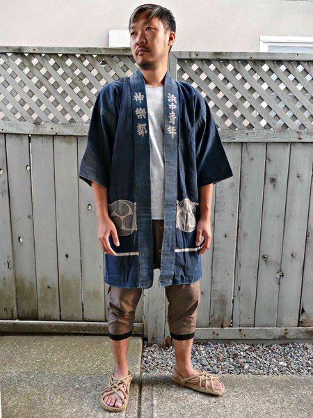 Pre 1950 Vintage Boro Indigo Yamagata Festival Hanten