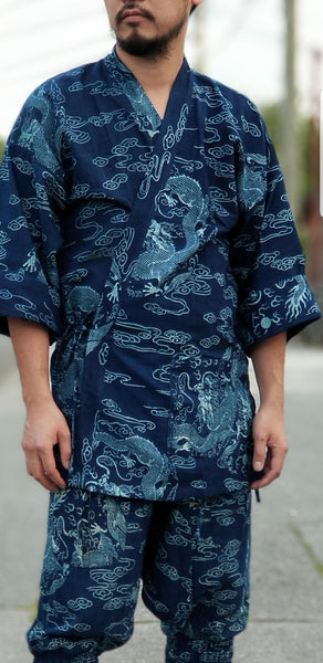 Indigo Blue Dragon Noragi Kimono