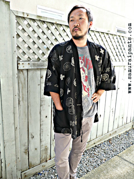 Batafurai Butterfly Samurai Crests Kimono