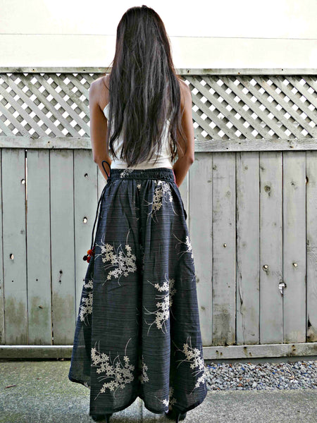 Fern Print Black Grey Wide Leg Pants