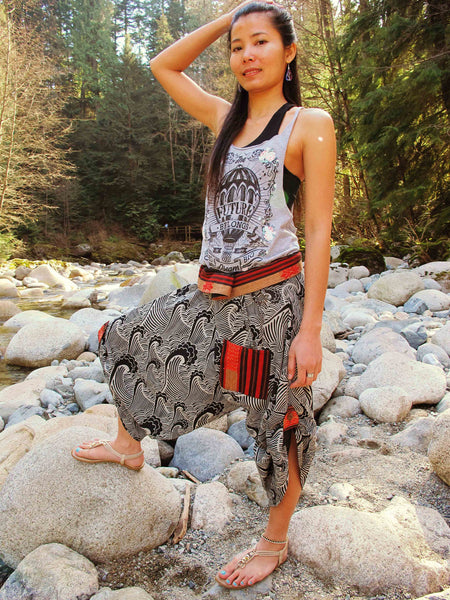 Big Waves (BLACK) Waist-Tied Samurai Pants