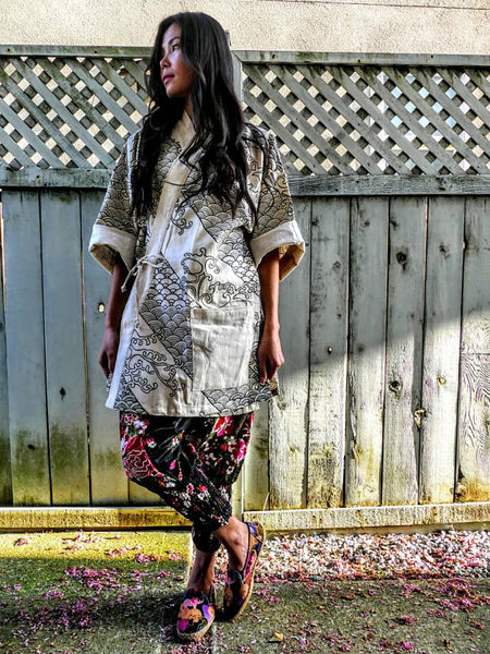 Noragi Kimono Special - White Two Waves