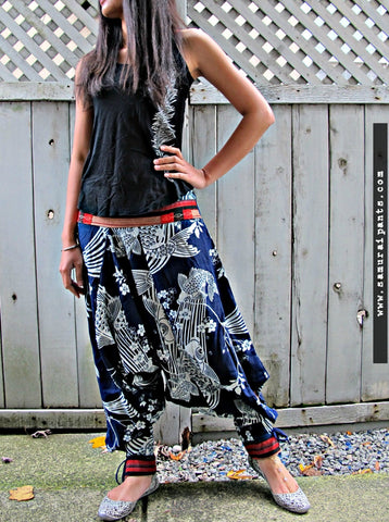 Sakura Koi Fish (INDIGO) Tribal Warrior Pants