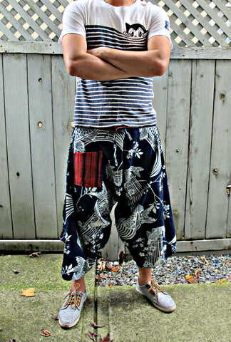 Sakura Koi Fish (INDIGO BLUE) Waist-Tied Samurai Pants