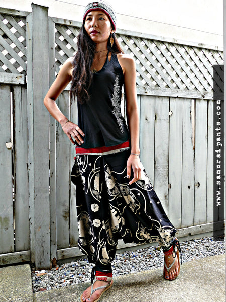 Neko Cat Tribal Warrior Pants (Unisex) - Black