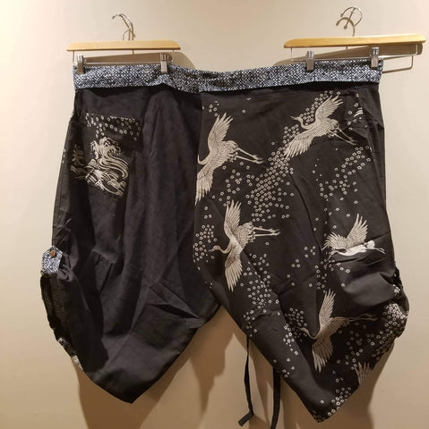 XXXL 45"-60" Black Cran Samurai Pants waist tied