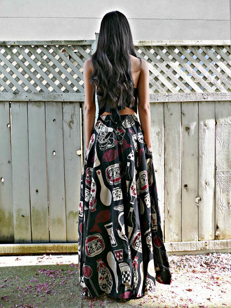 Sake Japanese Art 8 Panel Long Skirts