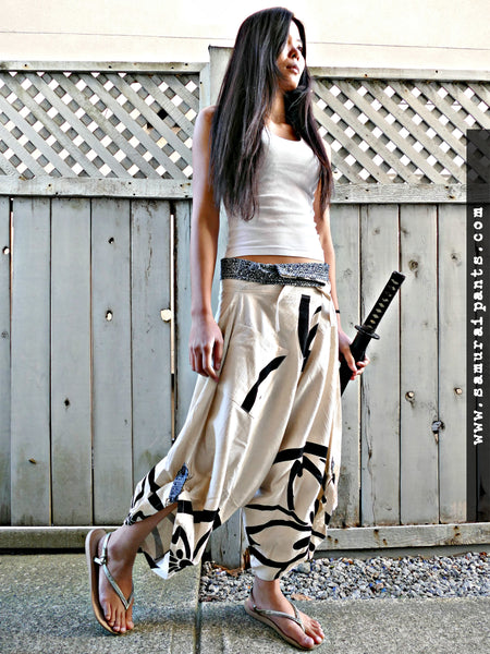 Japanese Crests (WHITE) Waist Tied Samurai Pants