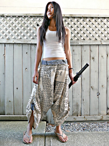 Two Waves (WHITE) Waist-Tied Samurai Pants REGULAR & XXL size