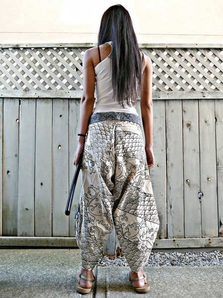 Two Waves (WHITE) Waist-Tied Samurai Pants REGULAR & XXL size