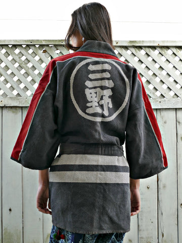 Post-1950 Vintage Japanese Fireman Hanten Kimono Jacket Thick Sashiko Cotton #1