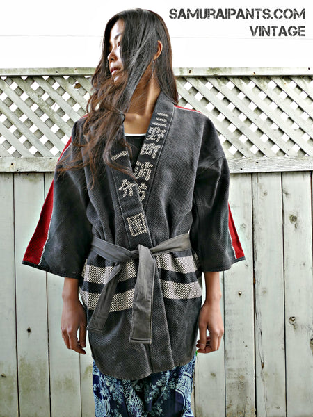 Post-1950 Vintage Japanese Fireman Hanten Kimono Jacket Thick Sashiko Cotton #1