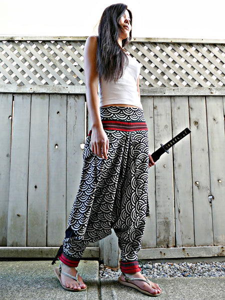 Traditional Sashiko Waves (BLACK) Tribal Warrior Pants