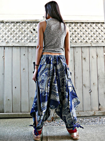 Vintage Waves Flower Koi (INDIGO) Tribal Warrior Pants