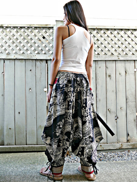 Waves Flower Koi (BLACK) Tribal Warrior Pants